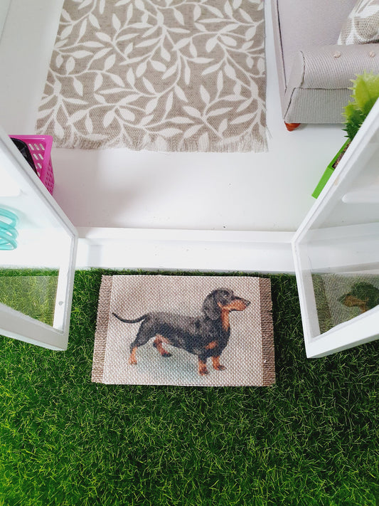 Dolls House Dachshund Dog Design   Fabric Door Mat | 1:12th Scale | Miniature Mat