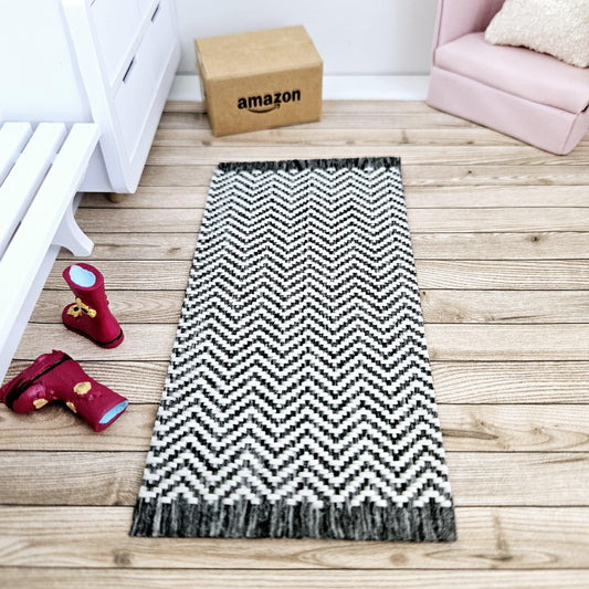 Dolls House Dark Grey Herringbone Rug / Runner |  1:12th Scale | Miniature Rug