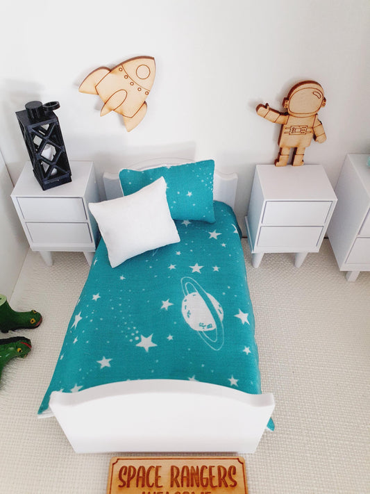 Dolls house Junior bedding, Space design, 12th scale bedding, miniature bed set