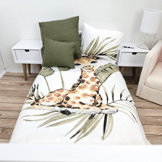 Dolls house Single bedding, Cute Giraffe design, 12th scale bedding, miniature bed set