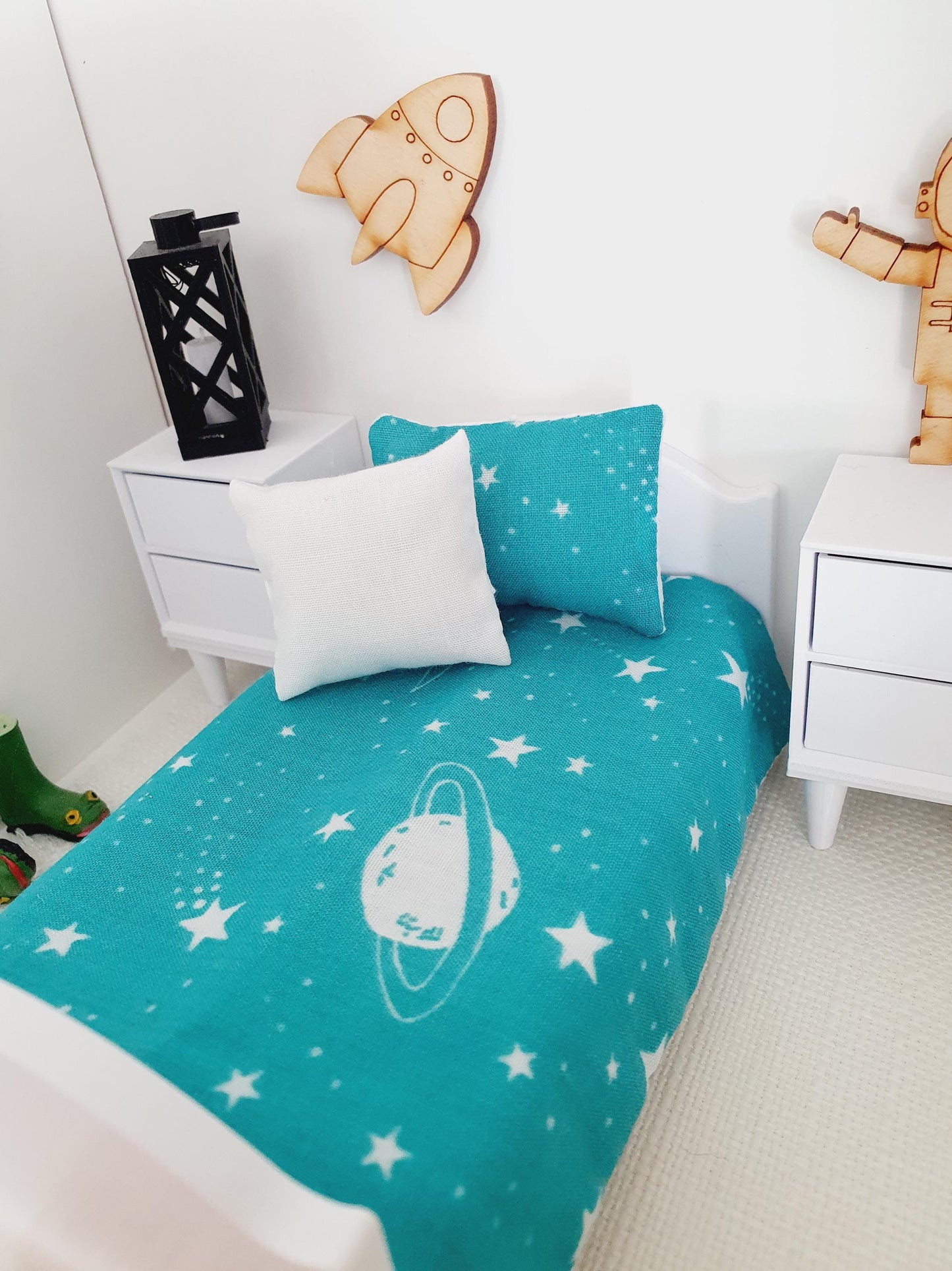 Dolls house Junior bedding, Space design, 12th scale bedding, miniature bed set