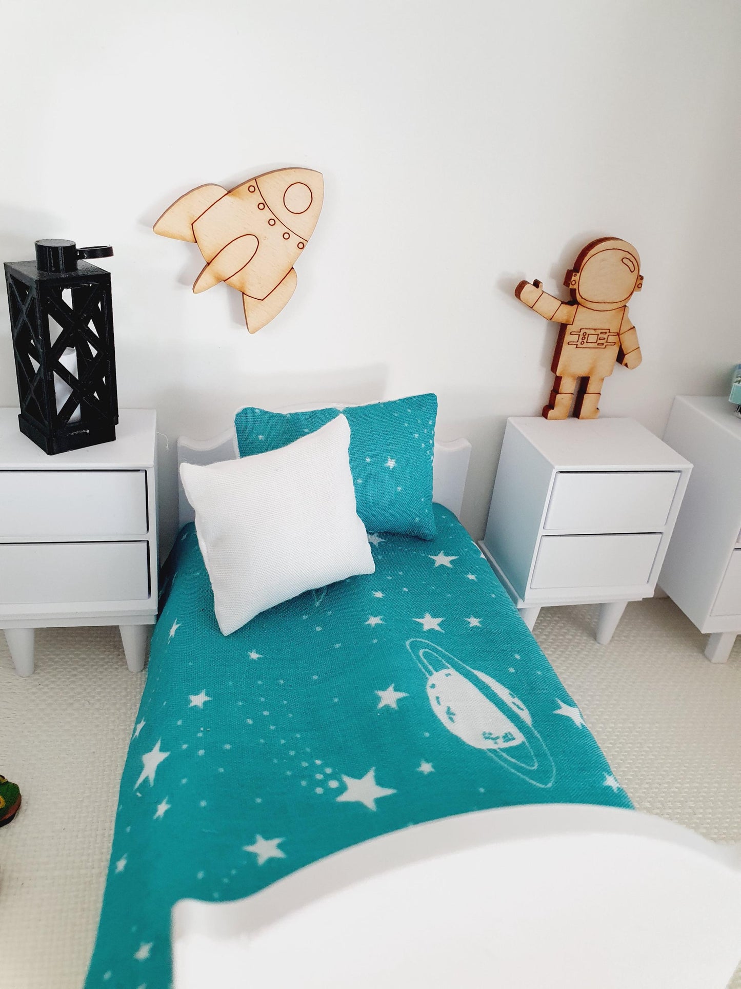 Dolls house Junior bedding, Space design, 12th scale bedding, miniature bed set