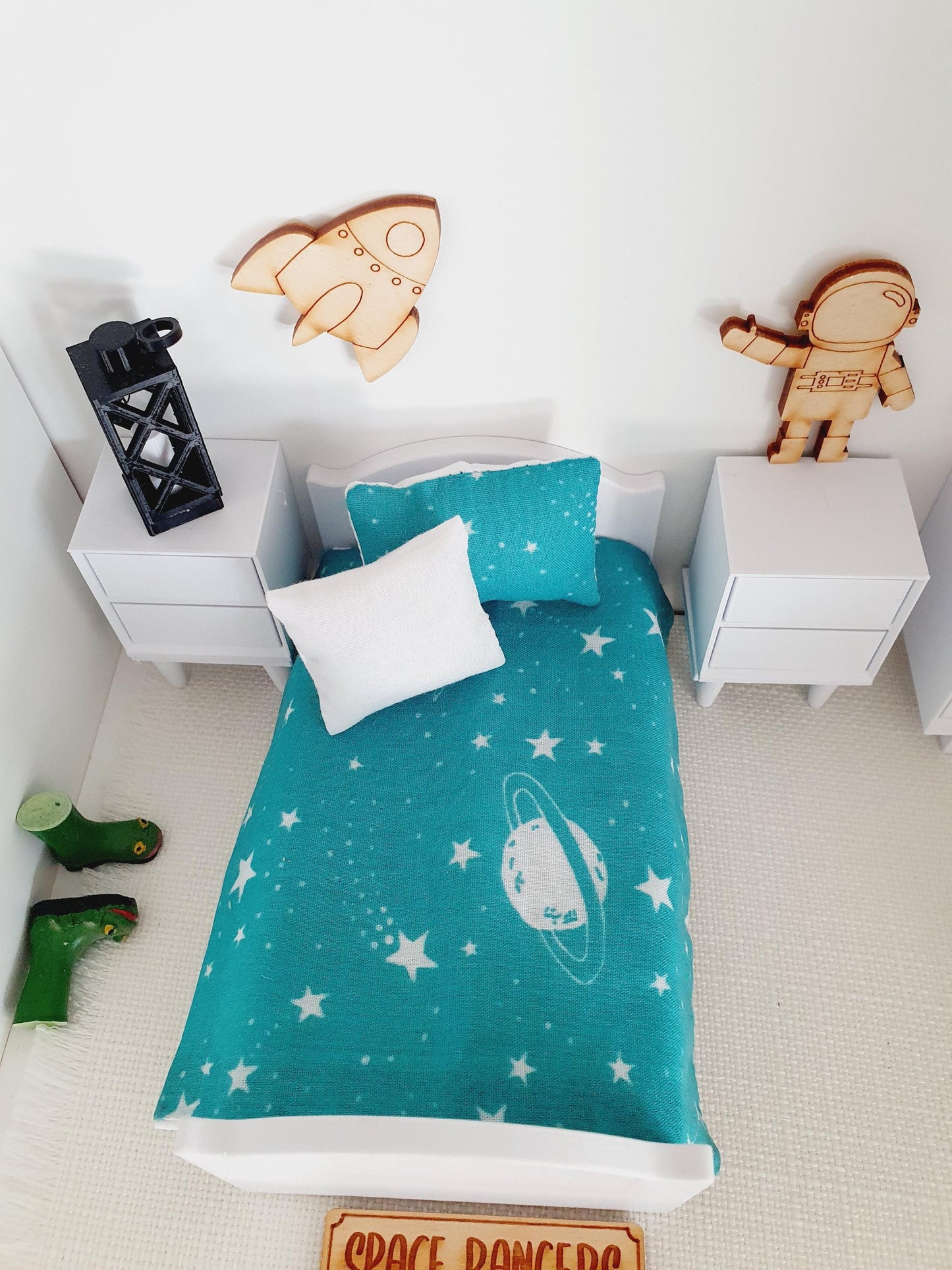 Dolls house Junior bedding, Space design, 12th scale bedding, miniature bed set