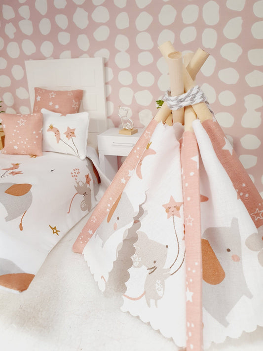Dolls house Cute Little Mouse & Elephant Teepee, 12th scale tent, miniature teepee
