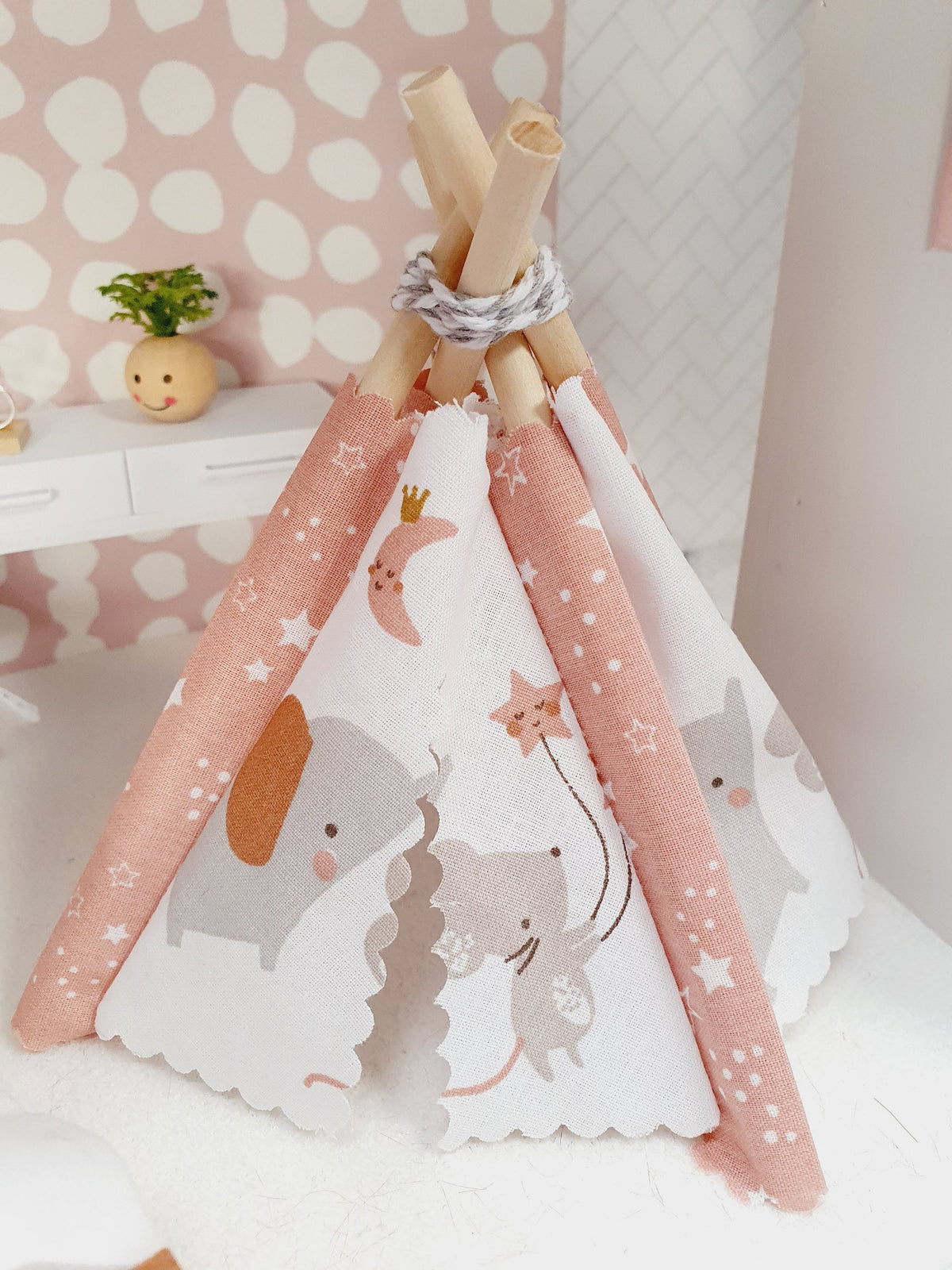 Dolls house Cute Little Mouse & Elephant Teepee, 12th scale tent, miniature teepee