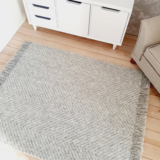 Dolls House Light Grey Herringbone Rug | 1:12th Scale | Miniature Rug