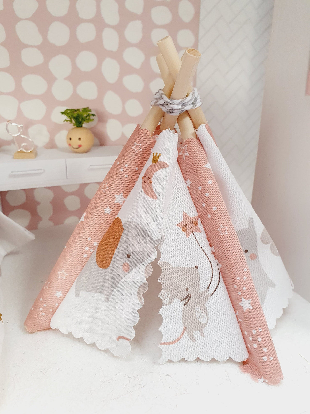 Dolls house Cute Little Mouse & Elephant Teepee, 12th scale tent, miniature teepee