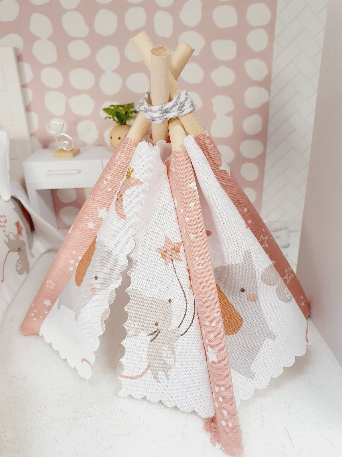 Dolls house Cute Little Mouse & Elephant Teepee, 12th scale tent, miniature teepee