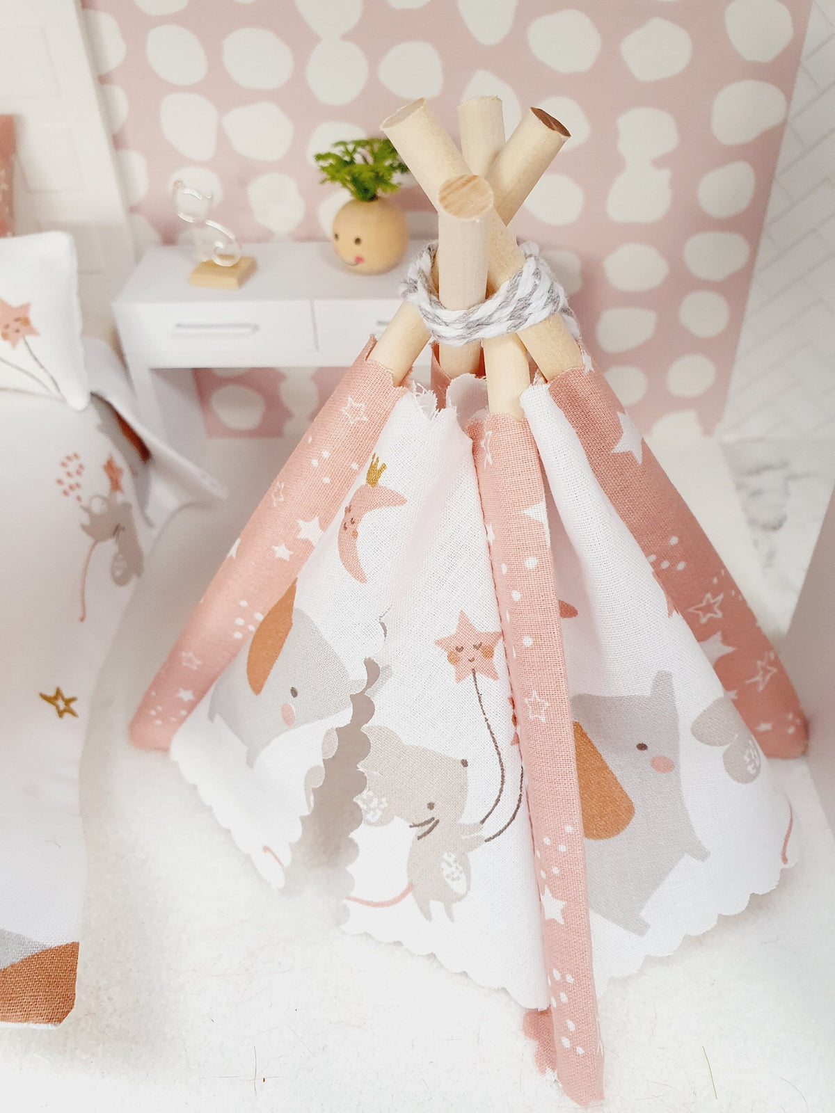 Dolls house Cute Little Mouse & Elephant Teepee, 12th scale tent, miniature teepee