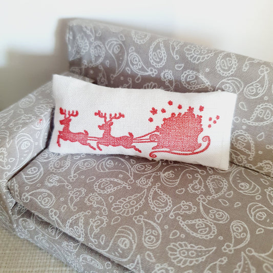 Dolls house Christmas Santa and Sleigh Cushion, 12th scale cushions, miniature cushion