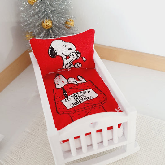 Dolls House Christmas Crib Bedding, Cute little snoopy, 12th scale miniature bedding