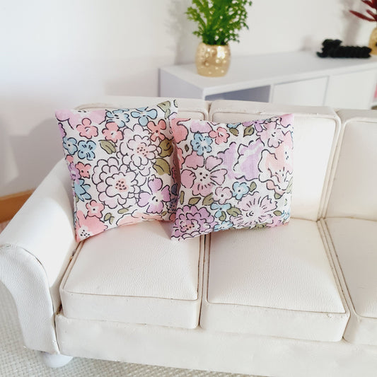 Dolls house 2x Liberty Floral Print cushions, Choice of colours , 12th scale cushions, miniature cushions