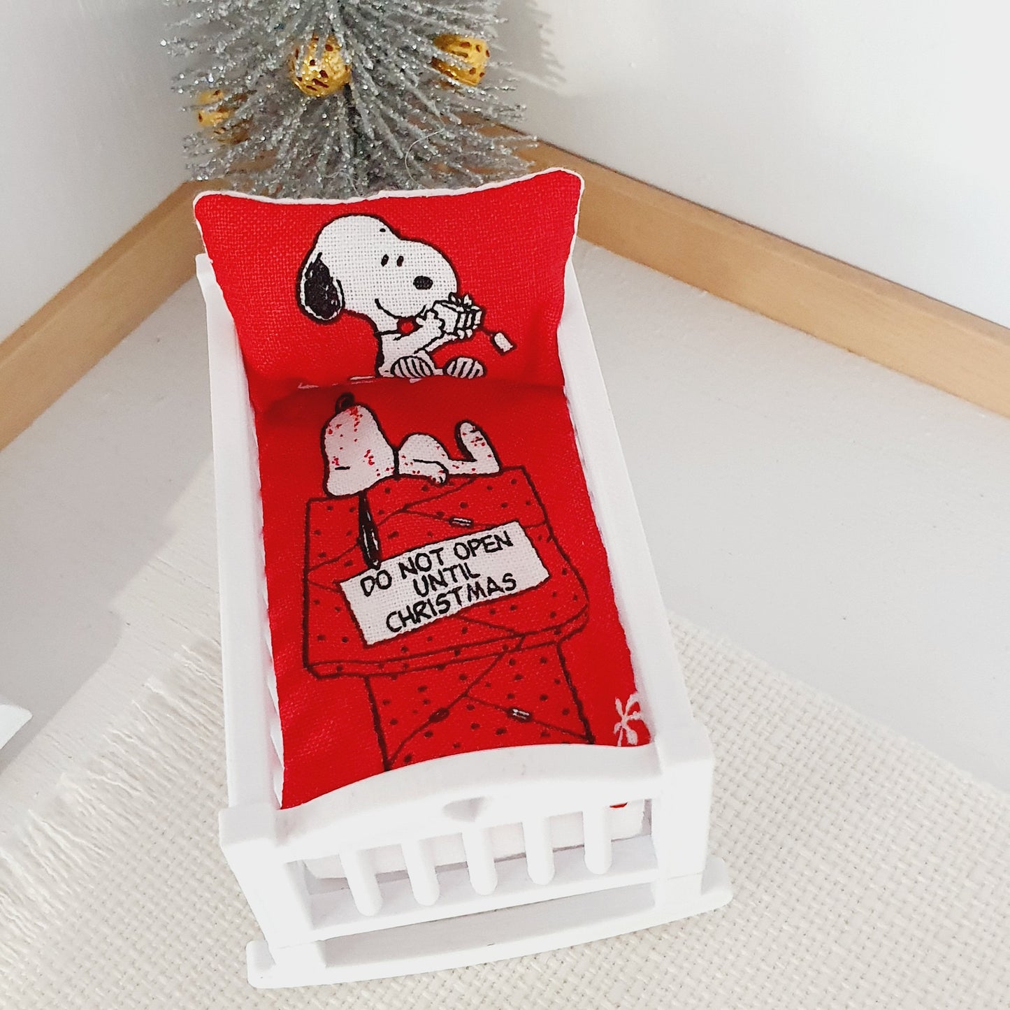 Dolls House Christmas Crib Bedding, Cute little snoopy, 12th scale miniature bedding