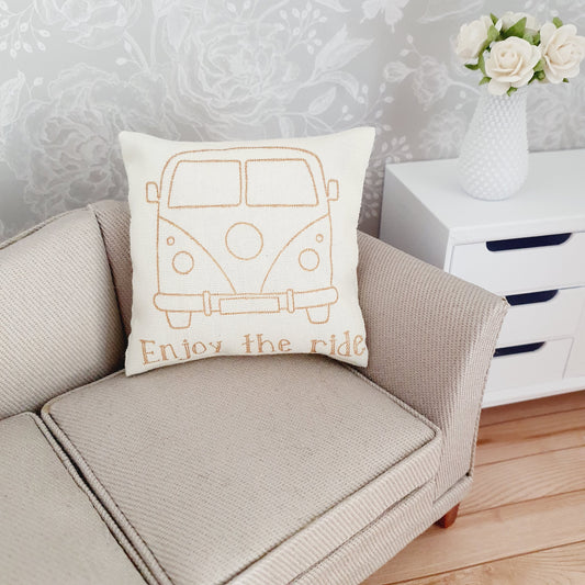 Dolls house Enjoy the ride VW Campervan Cushion, Campervan cushion, 12th scale cushions, miniature cushion
