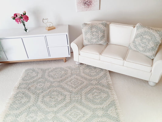 Dolls House Duck Egg Blue Rug | 1:12th Scale Furnishings | Miniature Rug