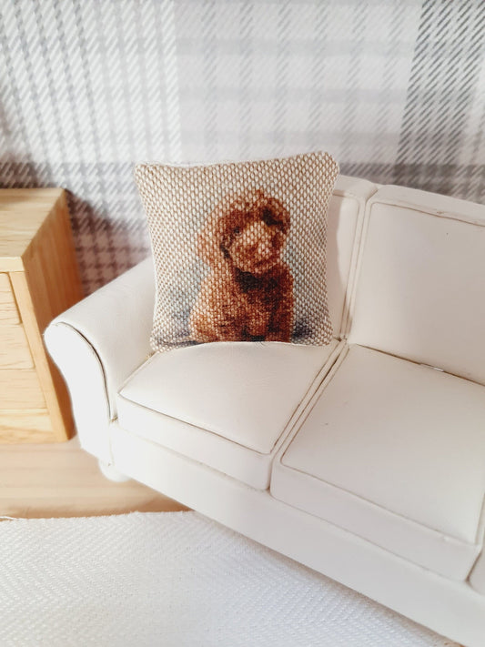 Dolls house 1x Dog cushion, Cute Cockapoo , 12th scale cushions, miniature cushion