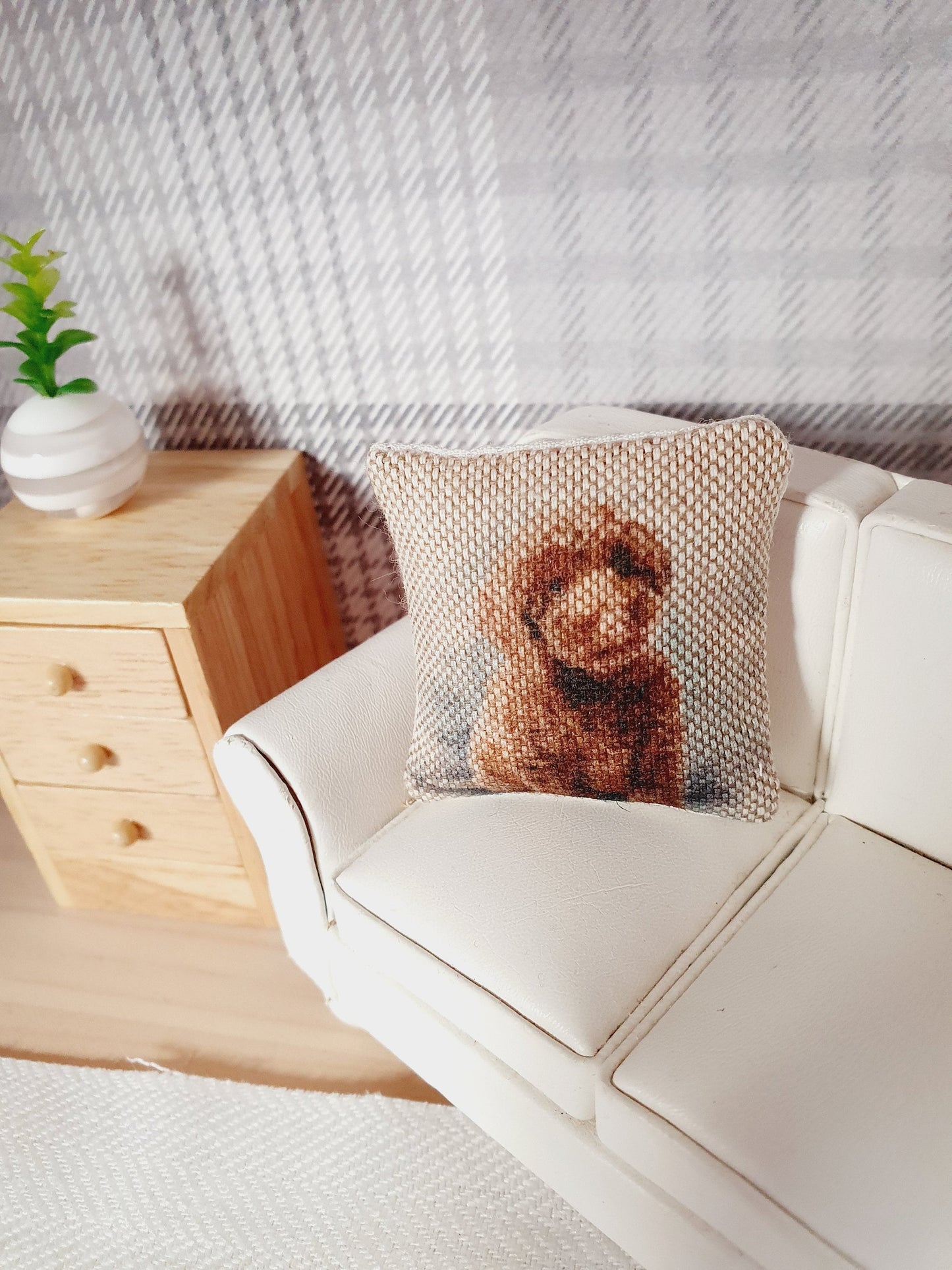 Dolls house 1x Dog cushion, Cute Cockapoo , 12th scale cushions, miniature cushion