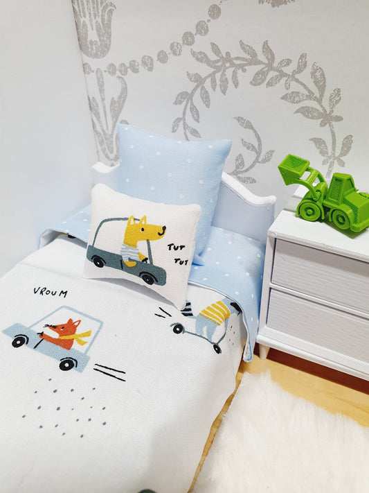 Dolls House Car Design Single Bedding Set, Boys Room 12th Scale Bedding