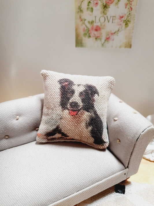 Dolls house Border Collie Cushion, 12th scale cushions, miniature cushion
