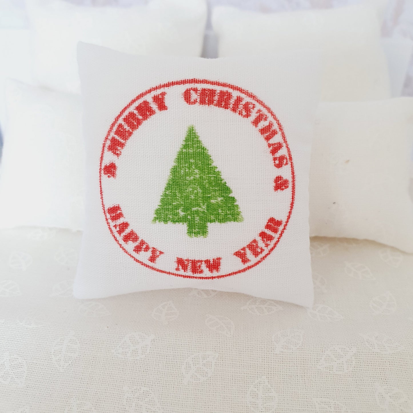 Dolls house Christmas Merry Christmas Cushion, 12th scale cushions, Miniature Christmas cushion