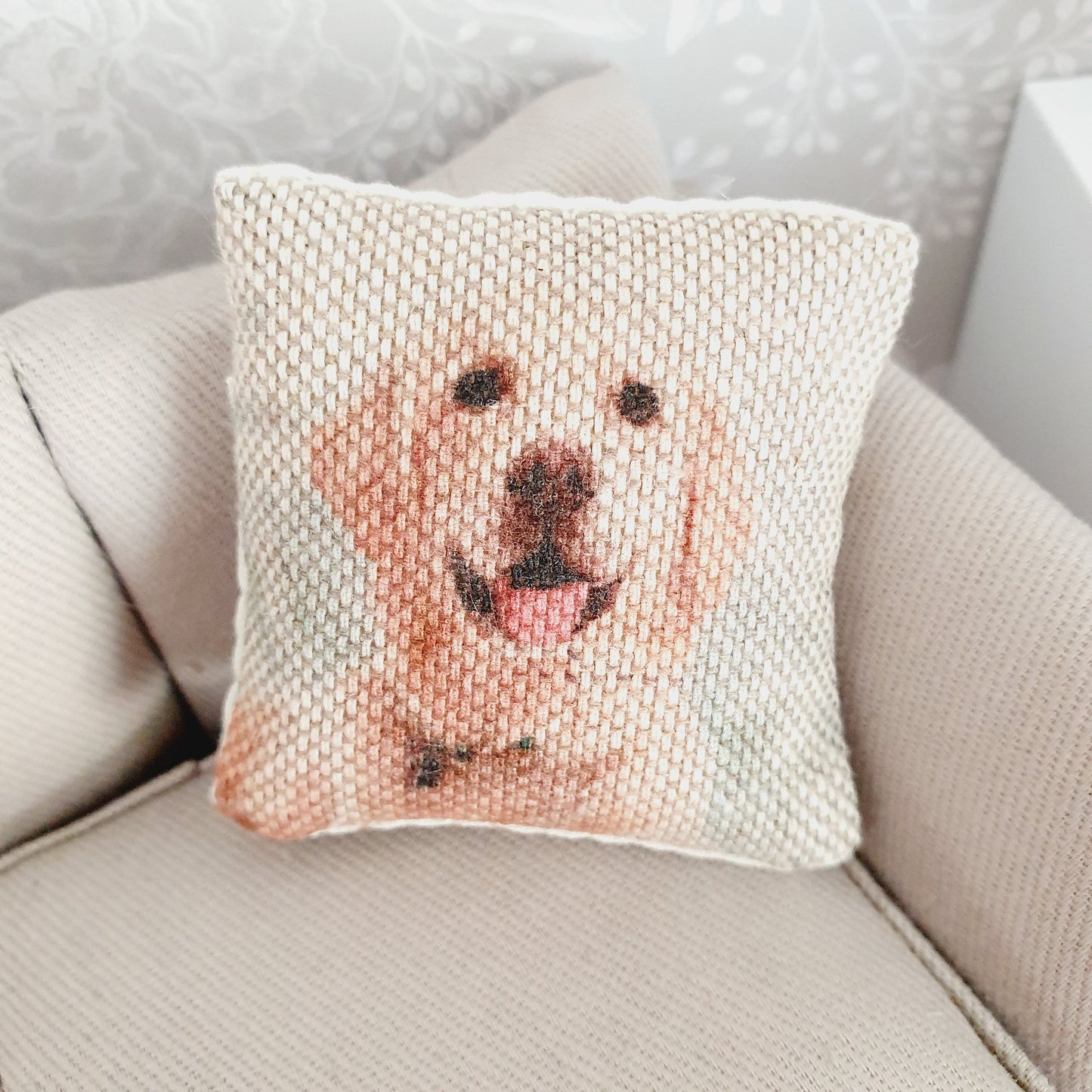 Dolls house 1x Labrador Dog cushion, Cute Labrador cushion, 12th scale cushions, miniature cushion