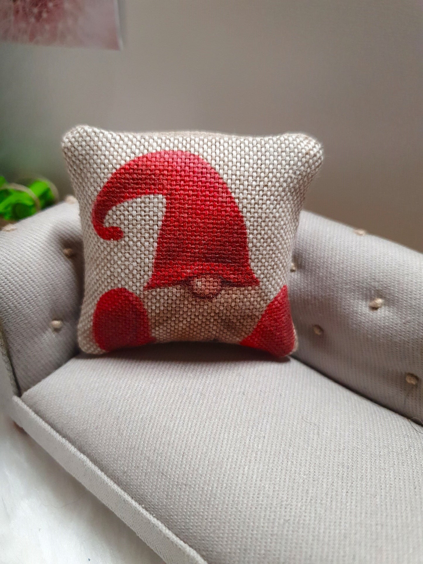 Dolls house Christmas Red or Grey Gnome / Gonk Cushion, 12th scale cushions, miniature cushions