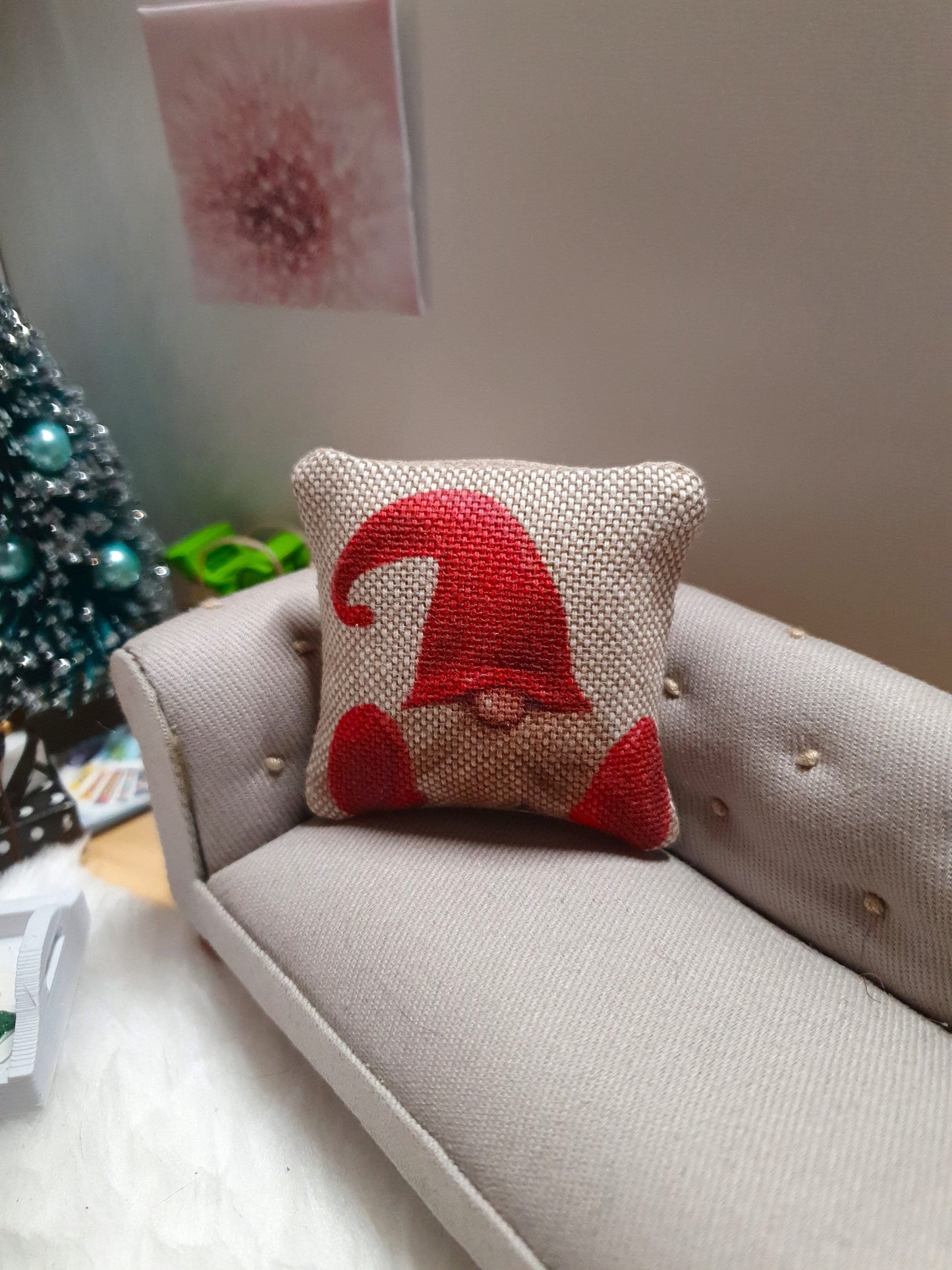 Dolls house Christmas Red or Grey Gnome / Gonk Cushion, 12th scale cushions, miniature cushions
