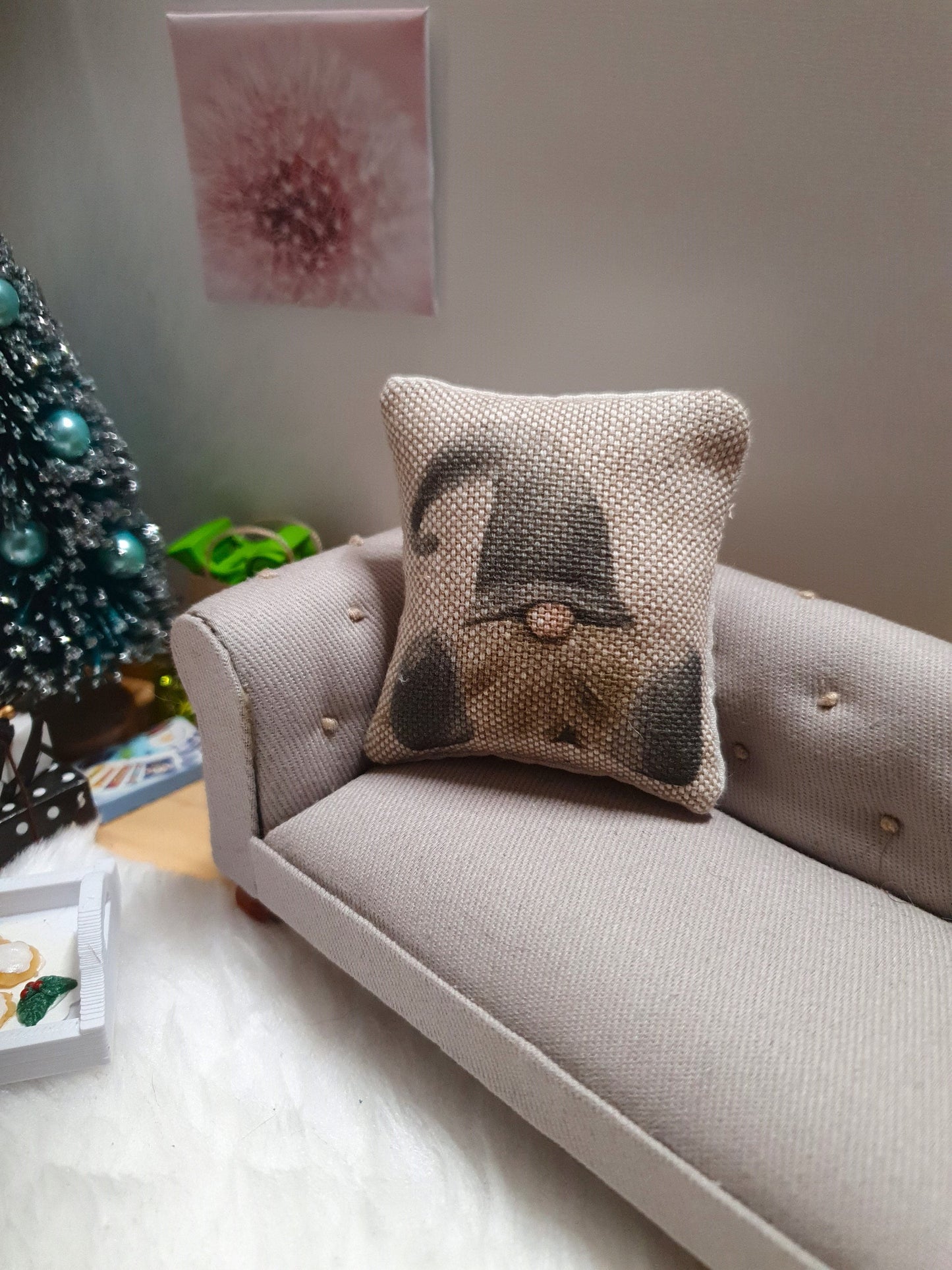 Dolls house Christmas Red or Grey Gnome / Gonk Cushion, 12th scale cushions, miniature cushions