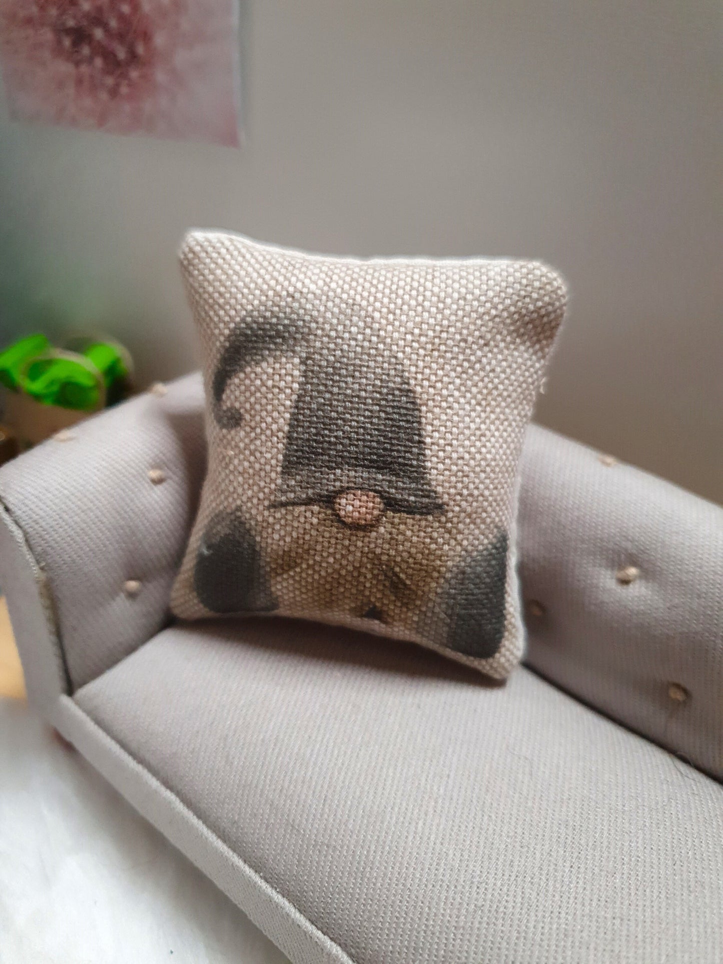 Dolls house Christmas Red or Grey Gnome / Gonk Cushion, 12th scale cushions, miniature cushions