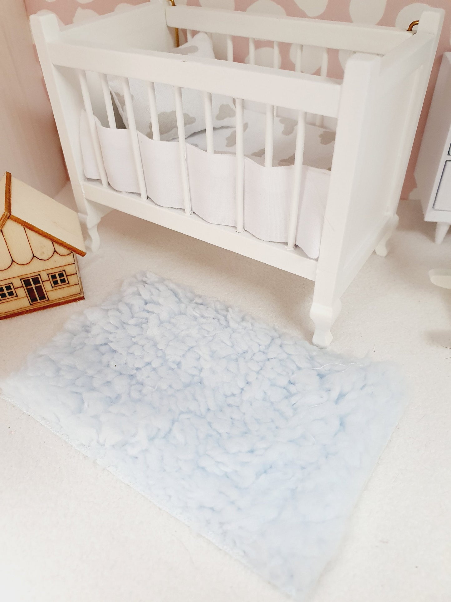 Dolls House Soft Baby Blue Fur Rug | 1:12th Scale | Miniature Rug
