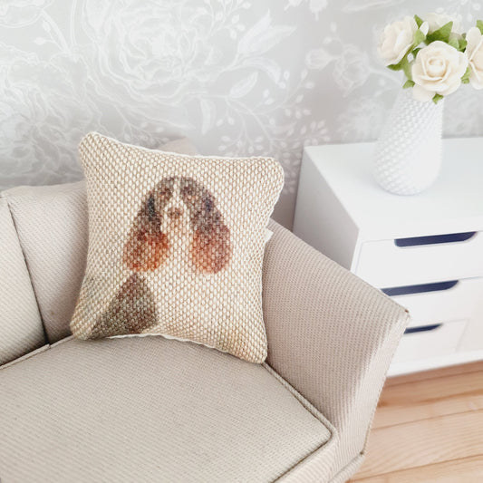 Dolls house 1x Springer Spaniel Dog cushion, Cute  Springer Spaniel cushion, 12th scale cushions, miniature cushion