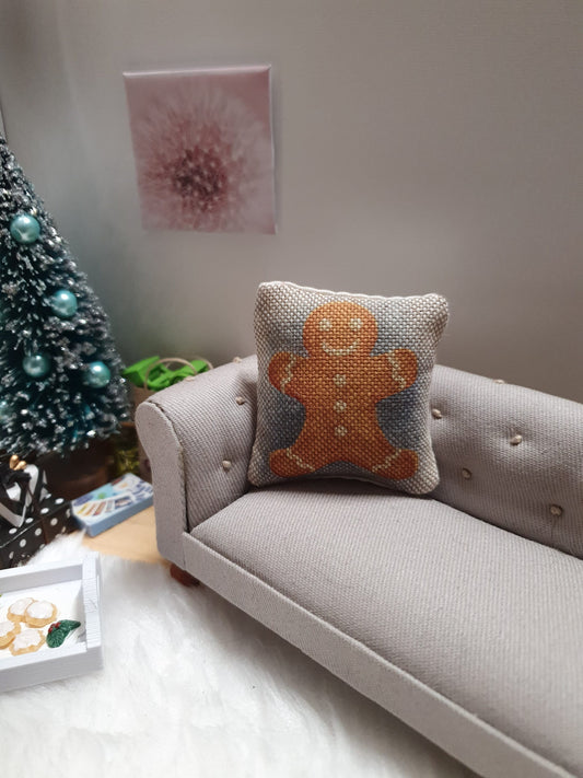 Dolls house Christmas Gingerman Man Cushion, 12th scale cushions, miniature cushions