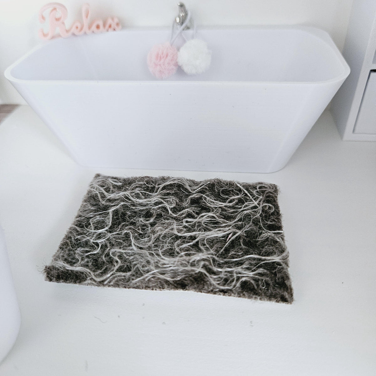 Dolls House Fur Fabric Bath Mat | Choice of Colours | 1:12th Scale | Miniature Mat