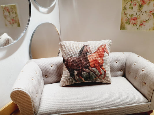 Dolls house 1x Horse Over Size cushion, Lovely Horses galloping, 12th scale cushions, miniature cushion