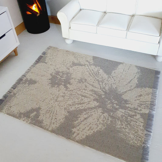 Dolls House Grey Flower Pattern Rug | 1:12th Scale | Miniature Rug