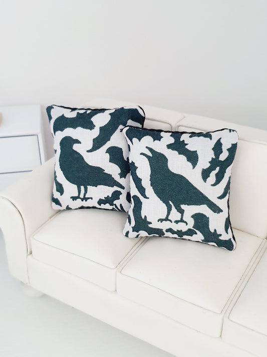 Dolls house 2x Halloween Crow Cushions, 12th scale cushions, miniature cushion, Halloween, Crows