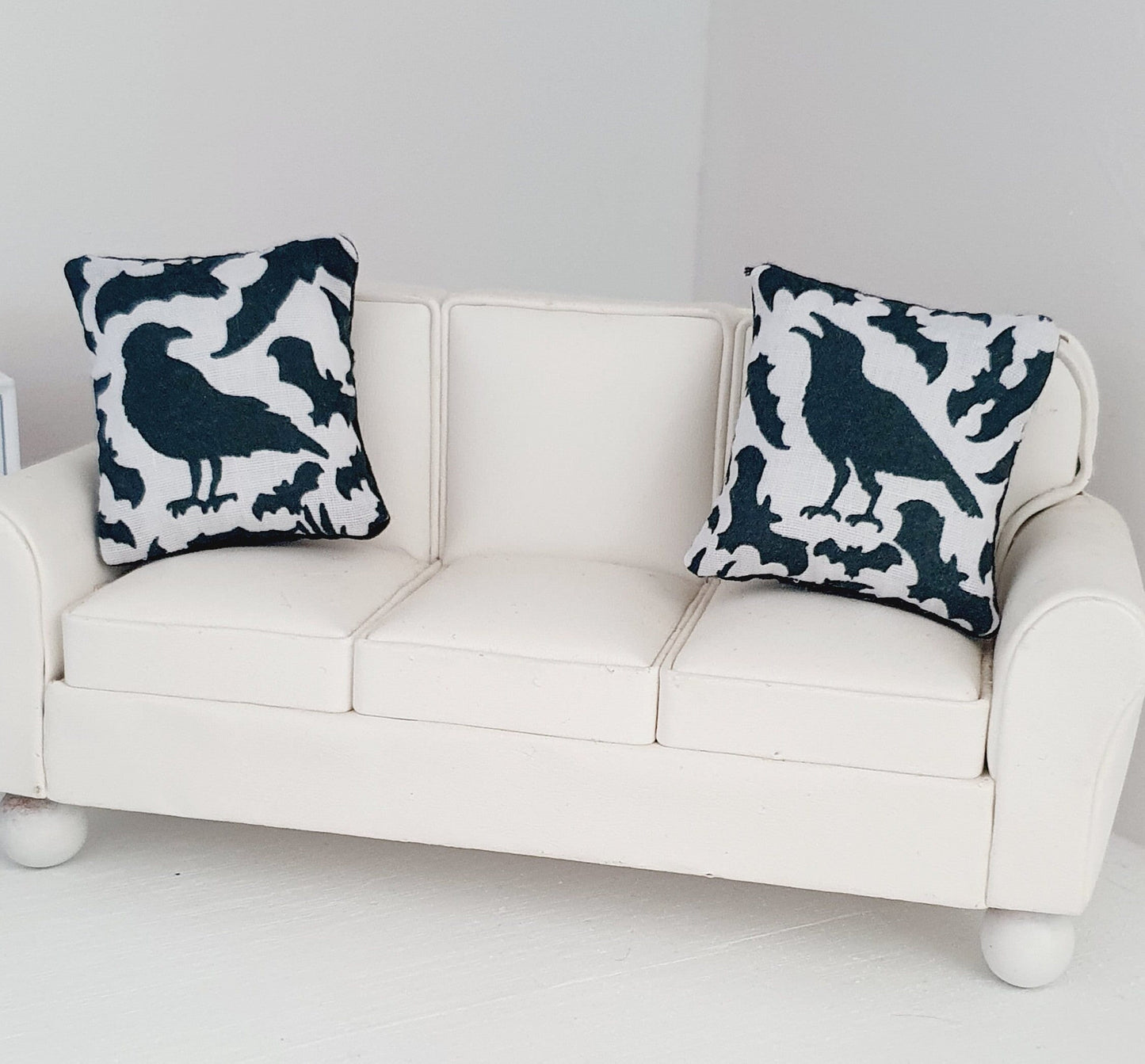 Dolls house 2x Halloween Crow Cushions, 12th scale cushions, miniature cushion, Halloween, Crows