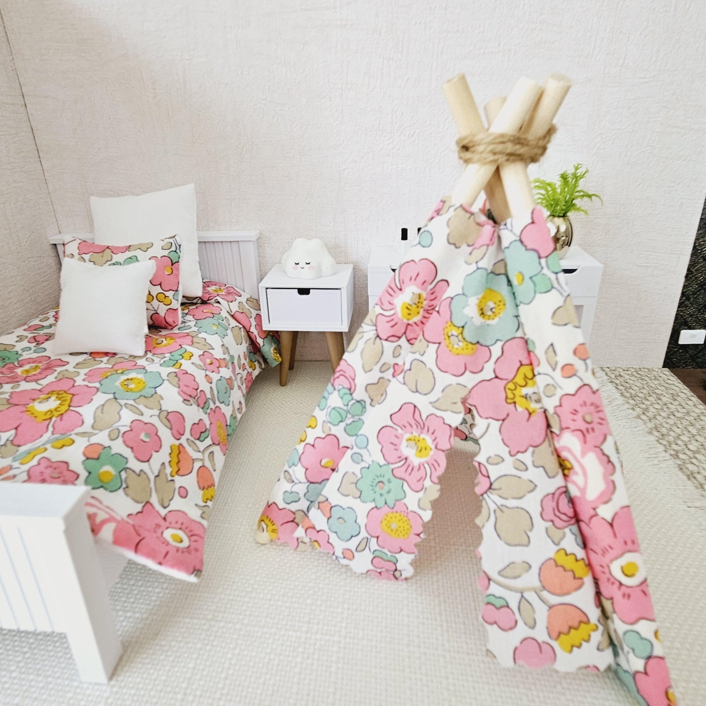 Dolls house Pretty Pink Liberty TeePee / Tent, 12th scale tent, miniature teepee, Tipi, Tent