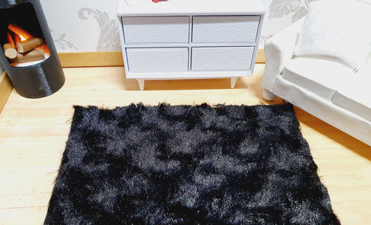 Dolls House Black Soft Fur Rug | 1:12th Scale | Miniature Rug