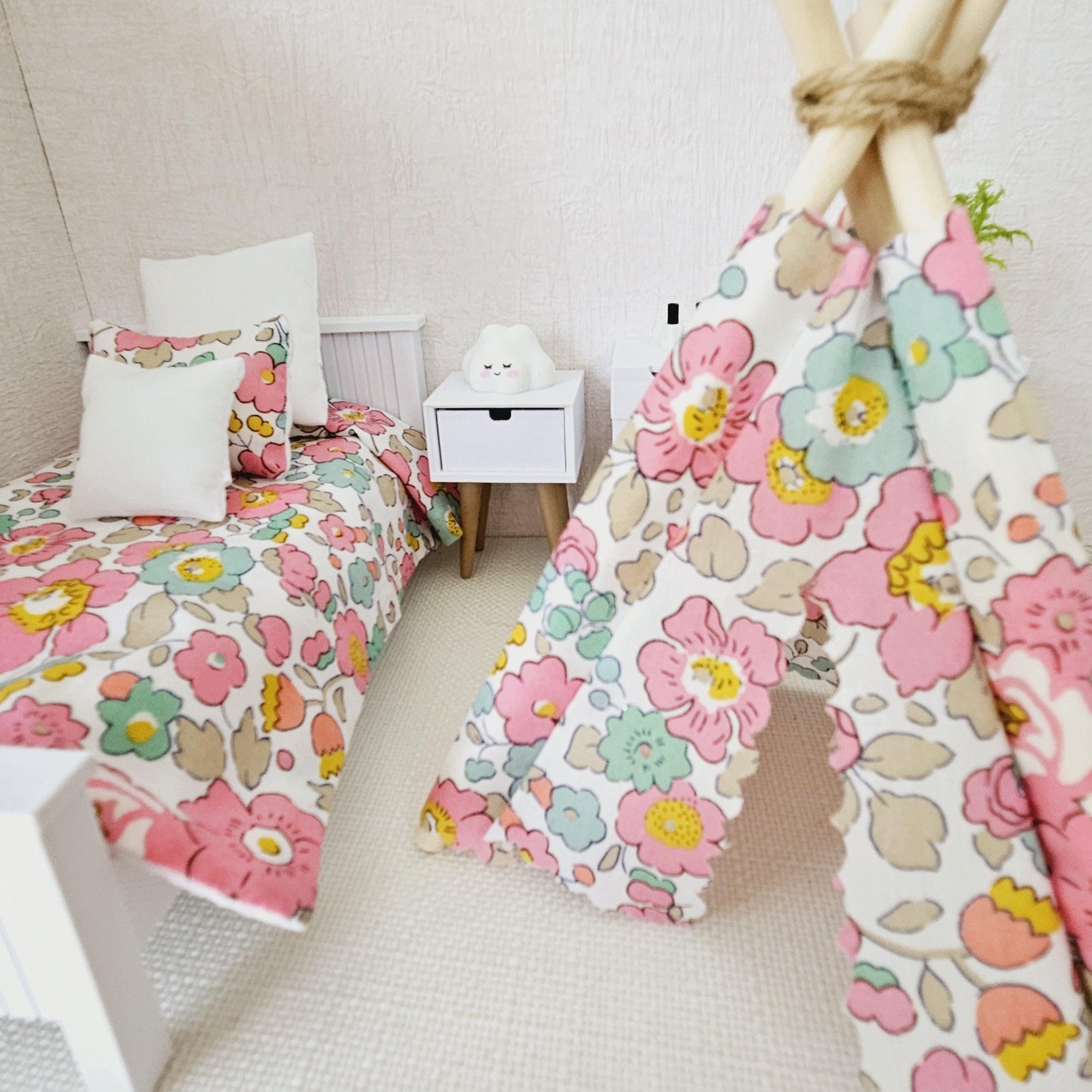 Dolls house Pretty Pink Liberty TeePee / Tent, 12th scale tent, miniature teepee, Tipi, Tent