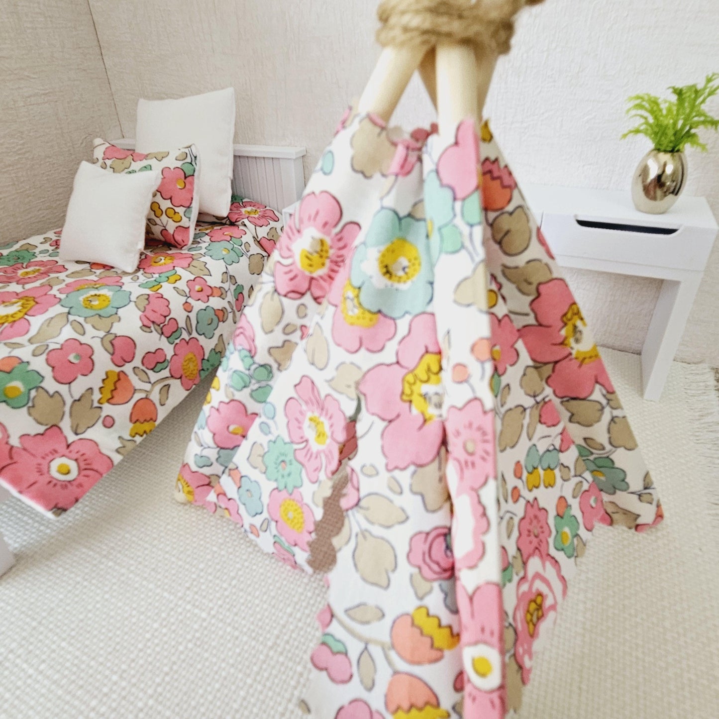 Dolls house Pretty Pink Liberty TeePee / Tent, 12th scale tent, miniature teepee, Tipi, Tent