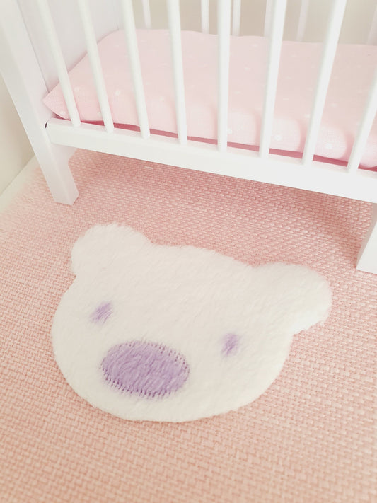 Dolls House Fur Teddy Bear Rug | White with a Lilac Nose | 1:12th Scale | Miniature rug
