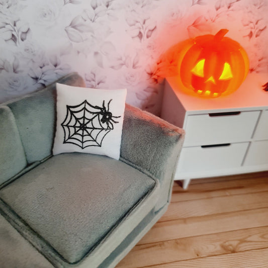 Dolls house 1x Halloween spider's web Cushion, 12th scale cushions, miniature cushion, Halloween, spider