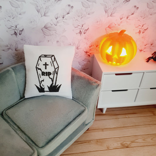 Dolls house 1x Halloween coffin Cushion, 12th scale cushions, miniature cushion, Halloween