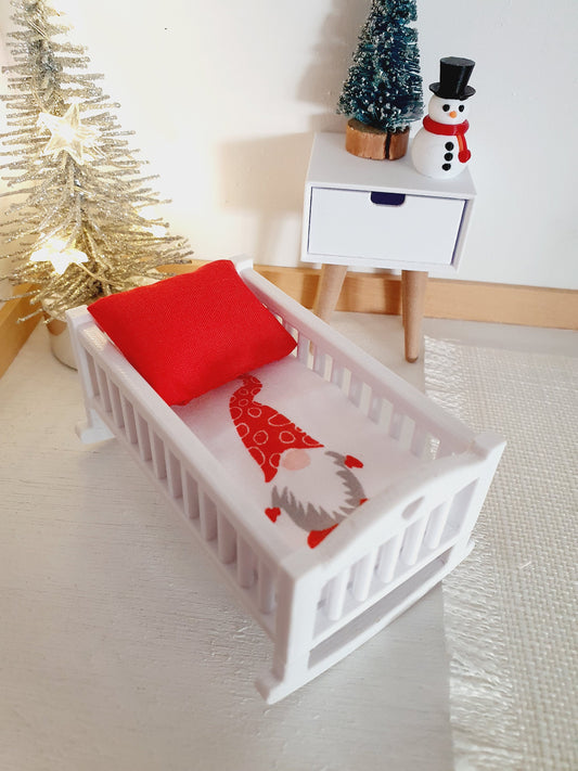 Dolls House Christmas Crib Bedding – Gnome Design, Handmade in England, 1:12 Scale