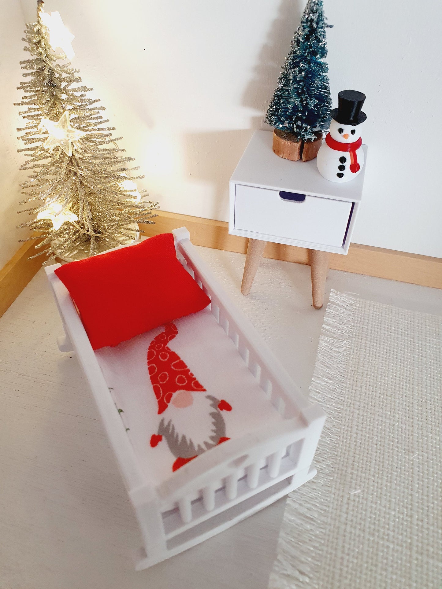 Dolls House Christmas Crib Bedding – Gnome Design, Handmade in England, 1:12 Scale