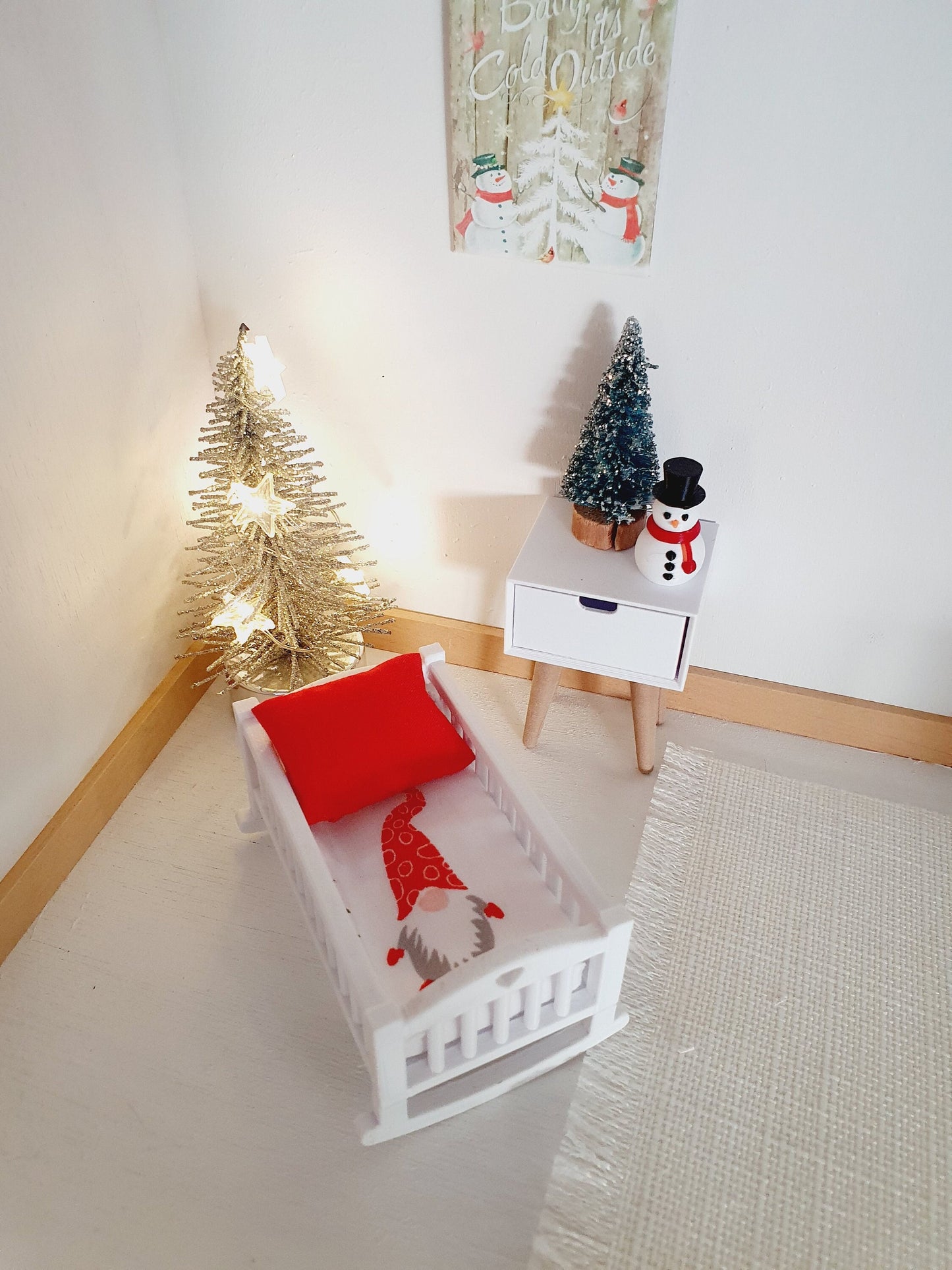 Dolls House Christmas Crib Bedding – Gnome Design, Handmade in England, 1:12 Scale