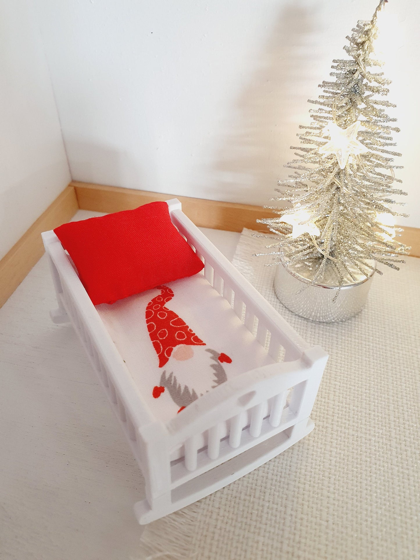 Dolls House Christmas Crib Bedding – Gnome Design, Handmade in England, 1:12 Scale