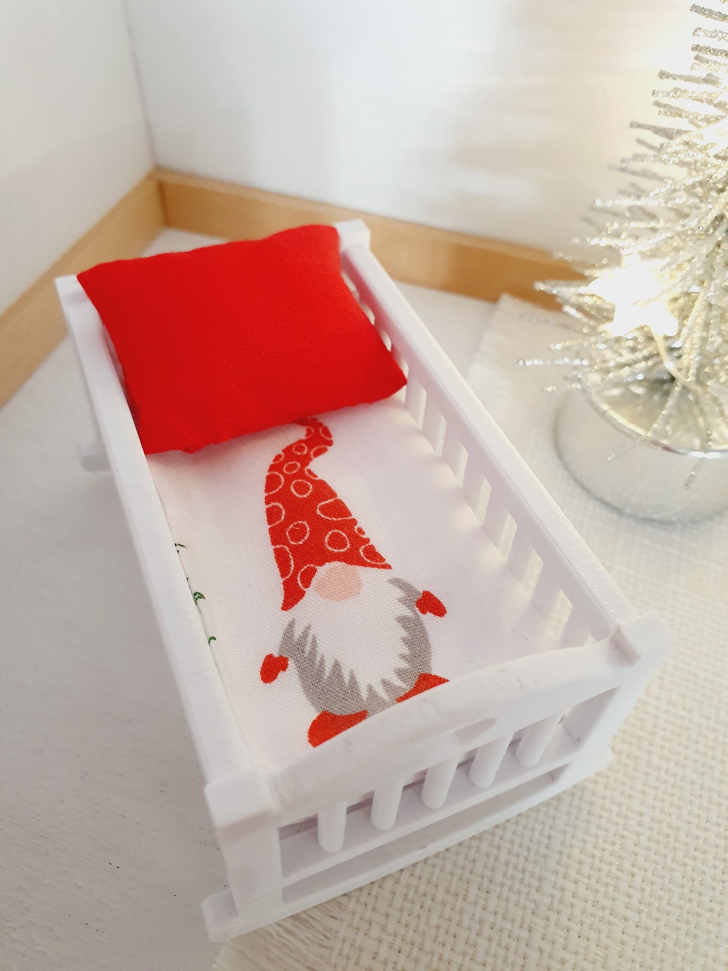 Dolls House Christmas Crib Bedding – Gnome Design, Handmade in England, 1:12 Scale