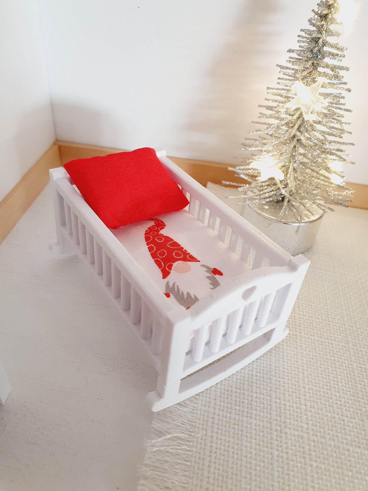 Dolls House Christmas Crib Bedding – Gnome Design, Handmade in England, 1:12 Scale